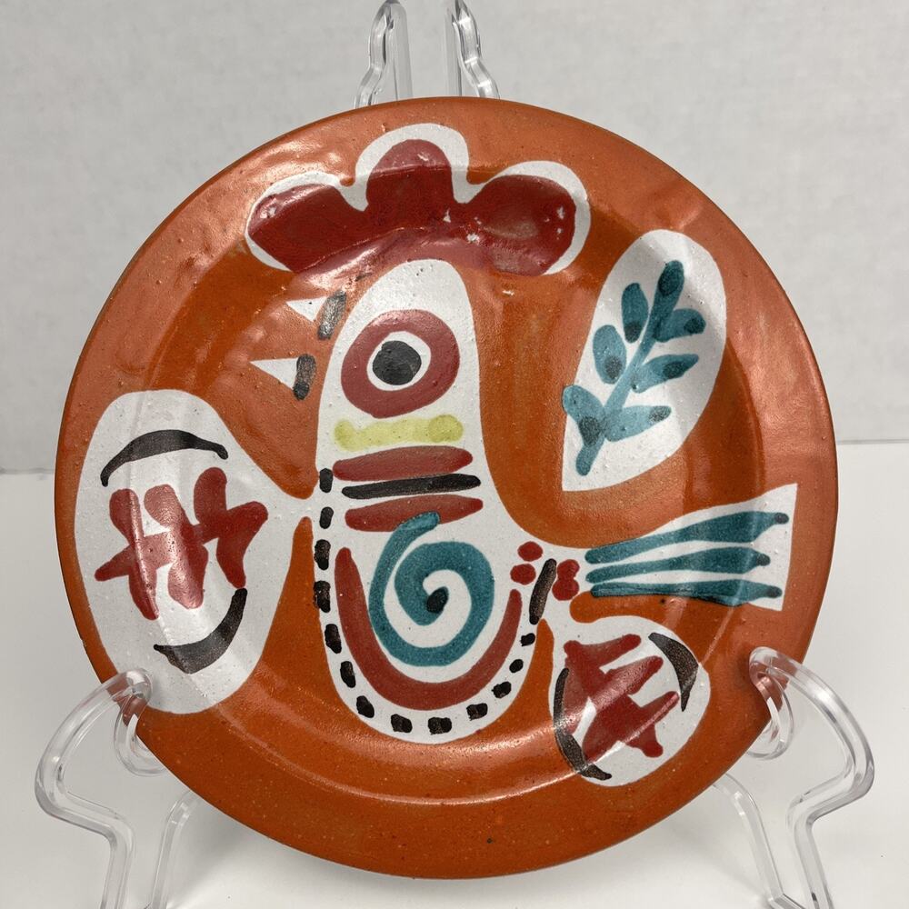 Vintage MCM Desimone Pottery Plate Abstract Rooster Italy Art 8.25 in 1960s